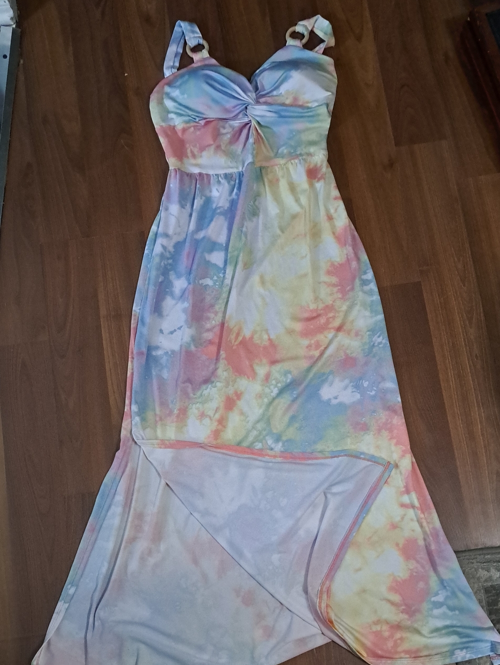 Derek Heart Pastel Tie-Dye Maxi Dress in Pink, Blue, Yellow